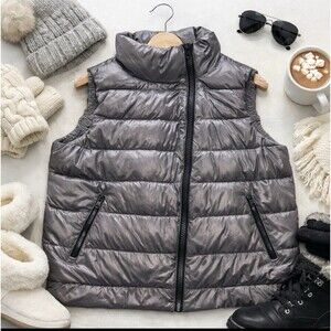 DKNY Puffer Duck Down Fill Vest Silver Size Large Excellent Condition Women